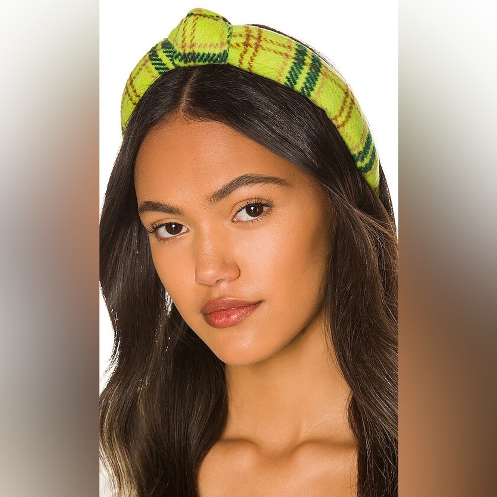 EUC Lele Sadoughi Slim Knotted Headband Lemon Plaid Flannel